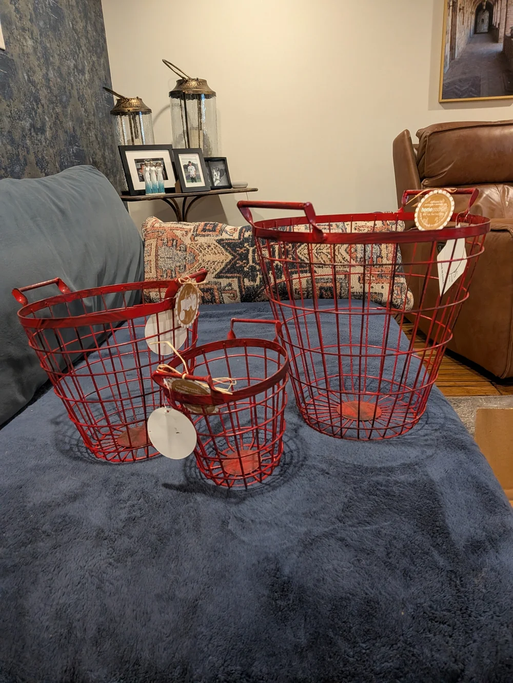 Red Metal Wire Storage Baskets - Set of 3 Antiquish Finish Nwt